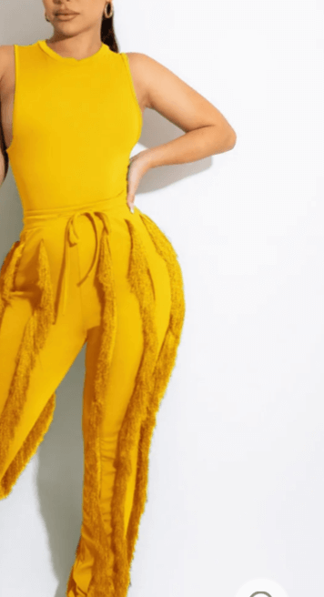 Women's 2X Piece Tassel Pants Sleeveless Casual Two Piece